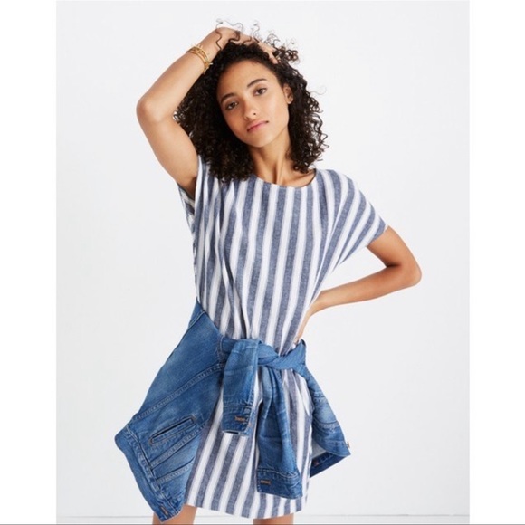 Madewell Dresses & Skirts - Madewell linen stripe play button back XS dress